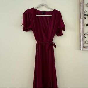 Lulus Wrap Dress in Burgundy Red